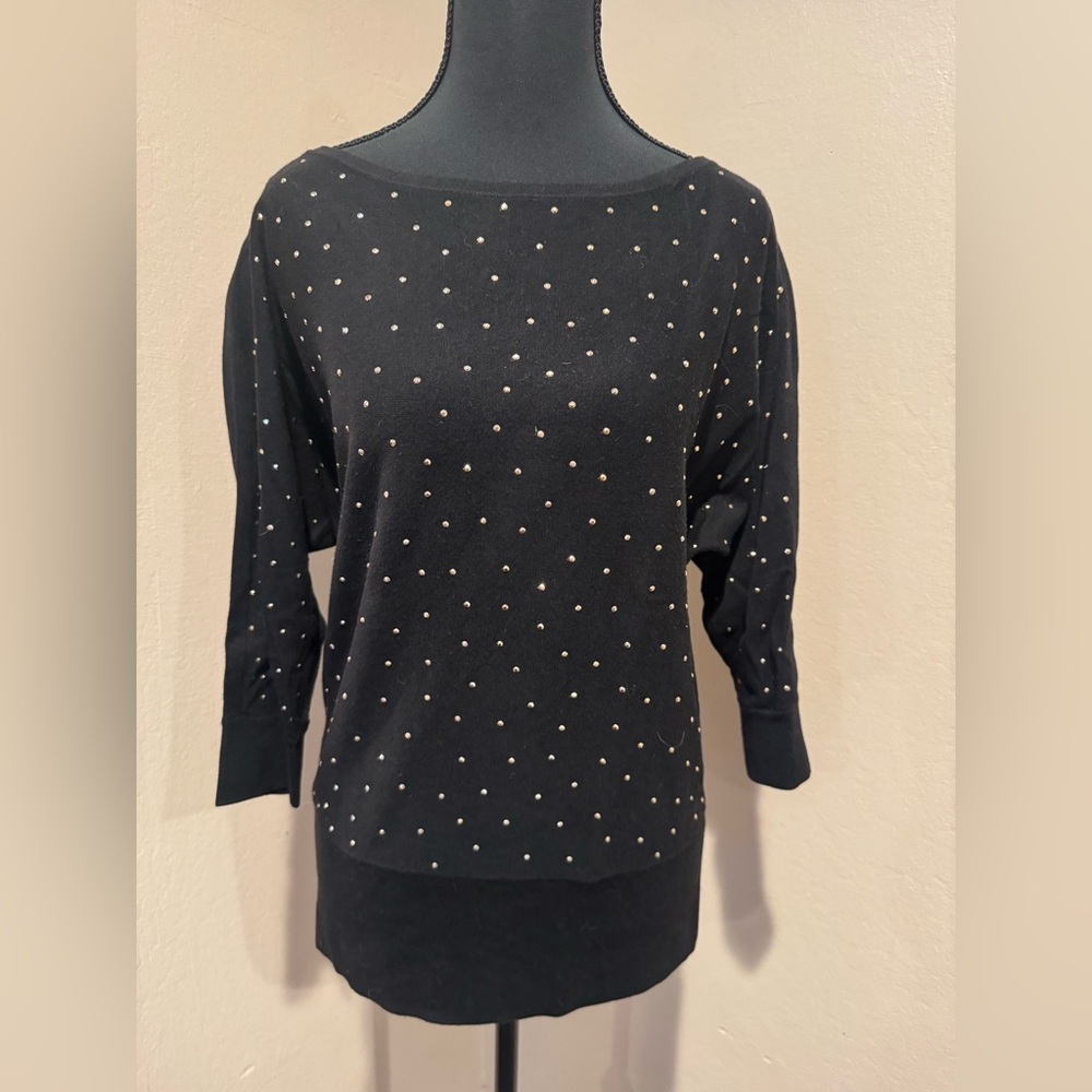 Chic Glam White House Black Market Black Sweater with Gold Sparkle Accents